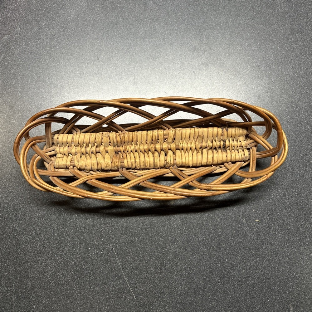 Vintage Woven Wicker Weave Oval Baguette Bread Basket French Country 14" Long